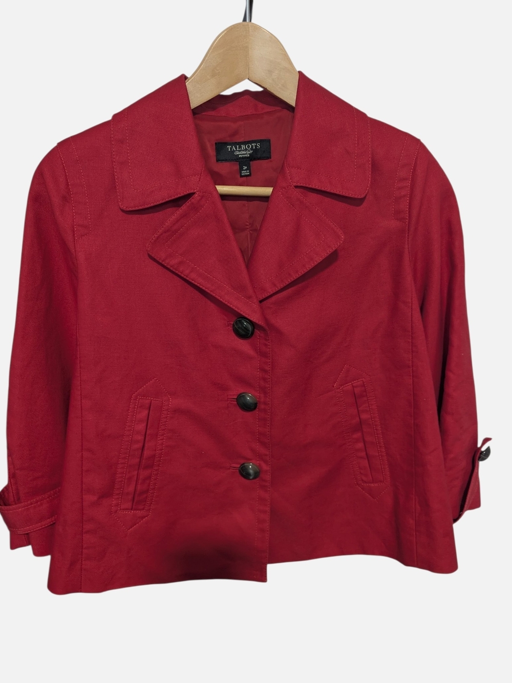 Talbots Linen Cotton Blend Red Button-Front Cropped Blazer Size 2p